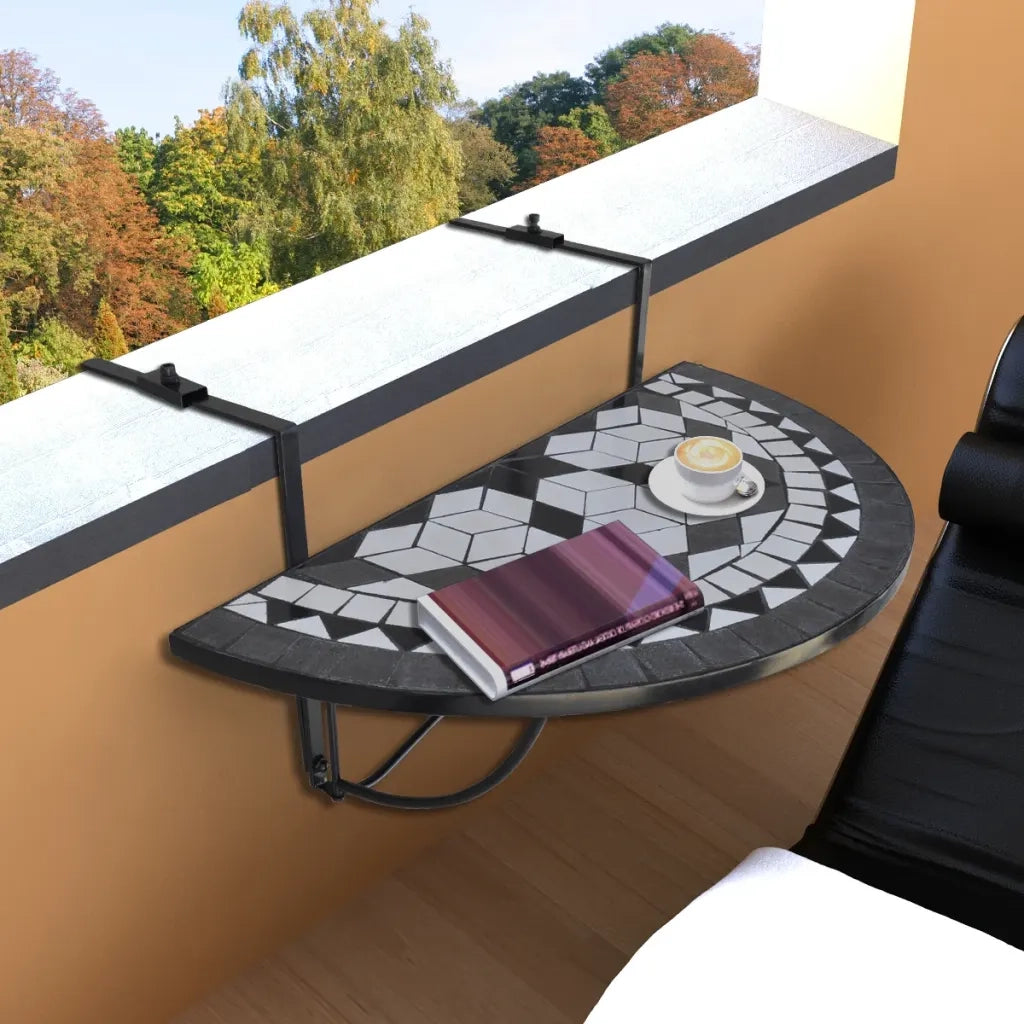 Tavolo Sospeso da Balcone Nero e Bianco con Mosaico 41125