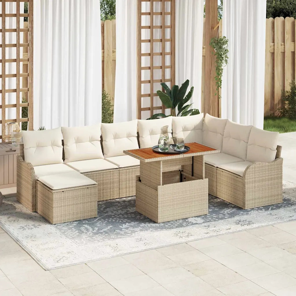 Set Divano da Giardino 9 pcs Beige Poly Rattan 3358234