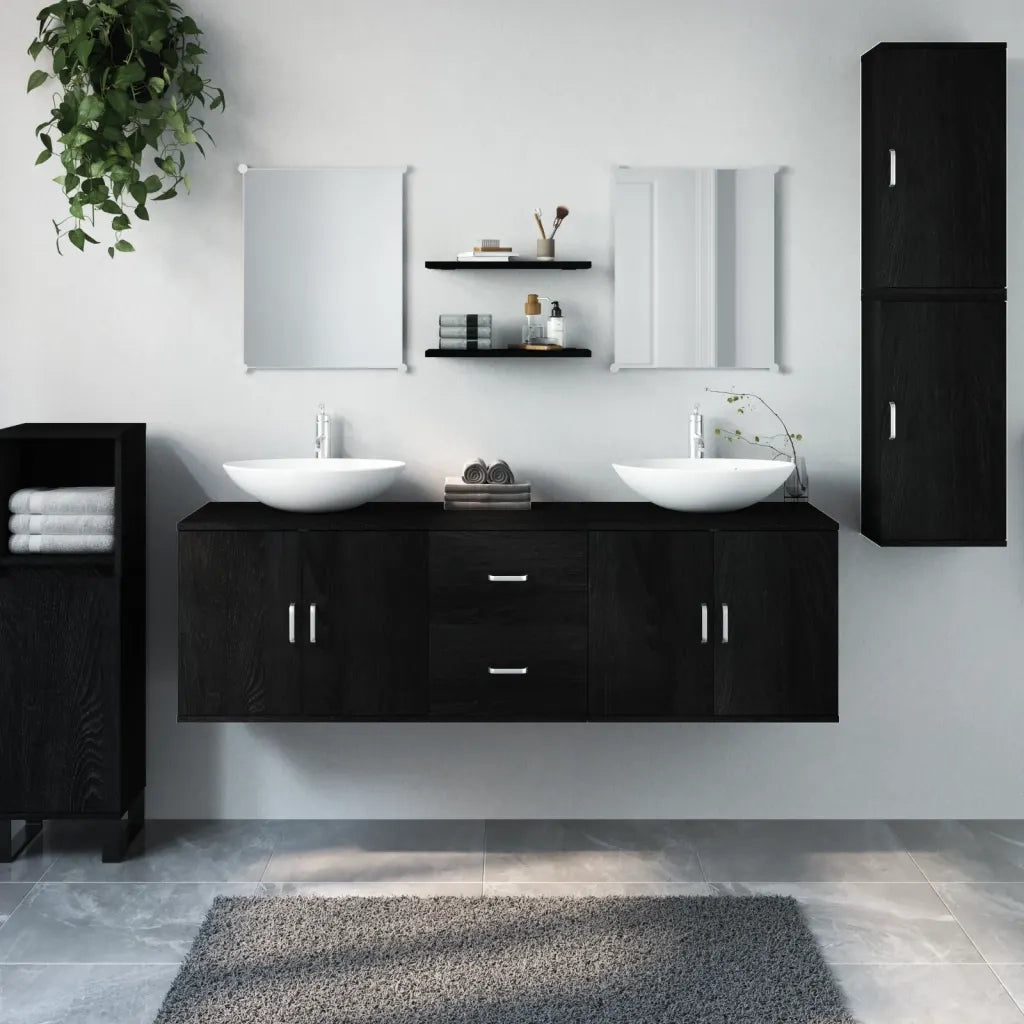 Set Mobili da Bagno | Armadio da bagno 7 pz Nero in Legno Multistrato