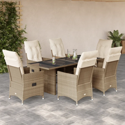 Set da Pranzo da Giardino 7 pz con Cuscini Beige in Polyrattan