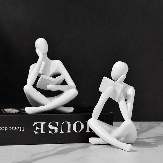 Decorazione da parete 2 pezzi, figura pensierosa bianca, scultura moderna, oggetto decorativo estetico per la camera da letto