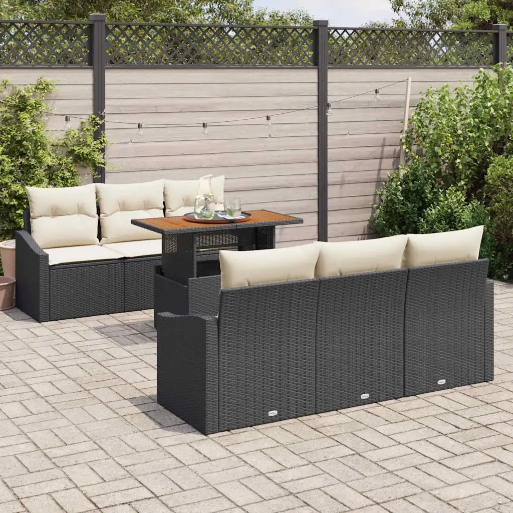 Set Divano da Giardino con cuscino 7 pcs Nero e Crema 3349781