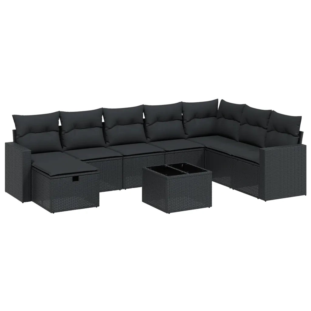 Set Divani da Giardino 9 pz con Cuscini Nero in Polyrattan 3263591