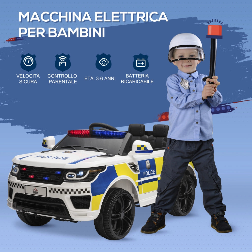 Auto Bambini Polizia Elettrica ¨C Minimal ¨C Bianco 110x68x52cm