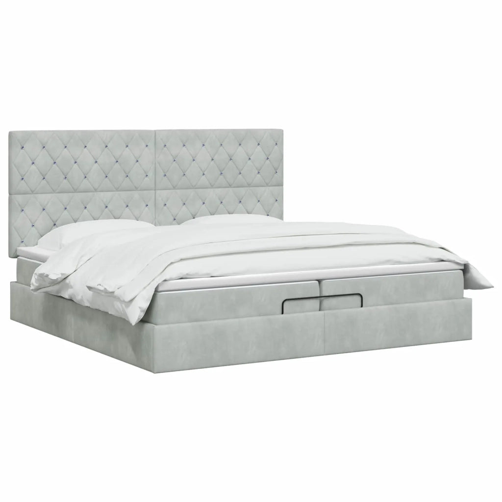 Letto Ottomano con Materasso e LED Grigio Chiaro 200 x 200 cm 3458253