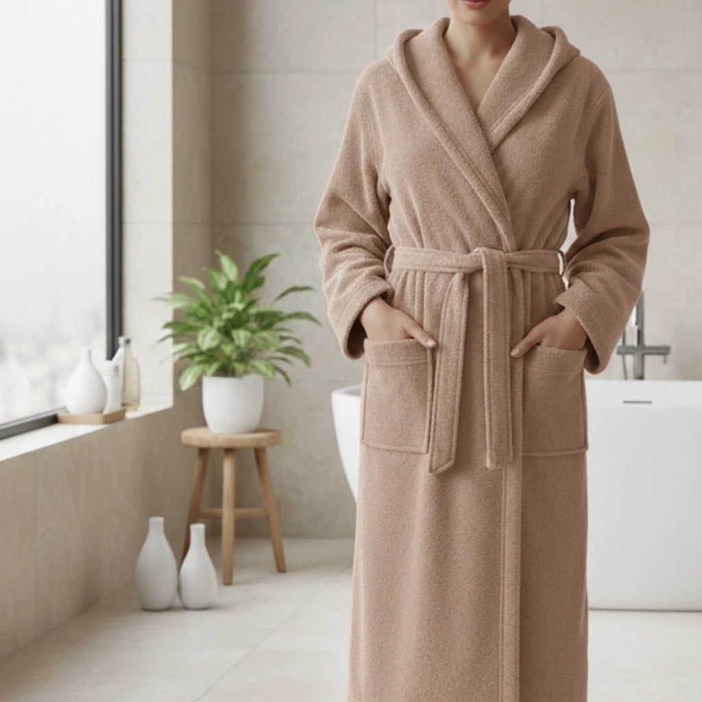 Satofa, Accappatoio 100% Cotone con Cappuccio, Marrone Sabbia
