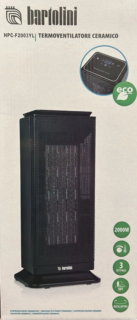 Bartolini hpc-f2003yl termoventilatore ceramico bianco 1000/2000w oscillante con timer e telocomando