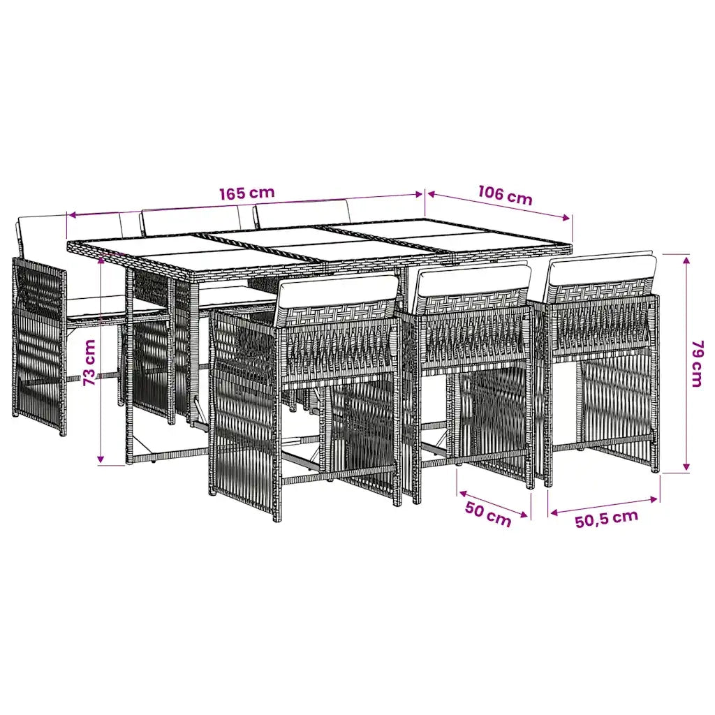 Set da Pranzo da Giardino 7 pz Nero con Cuscini in Polyrattan 3211627