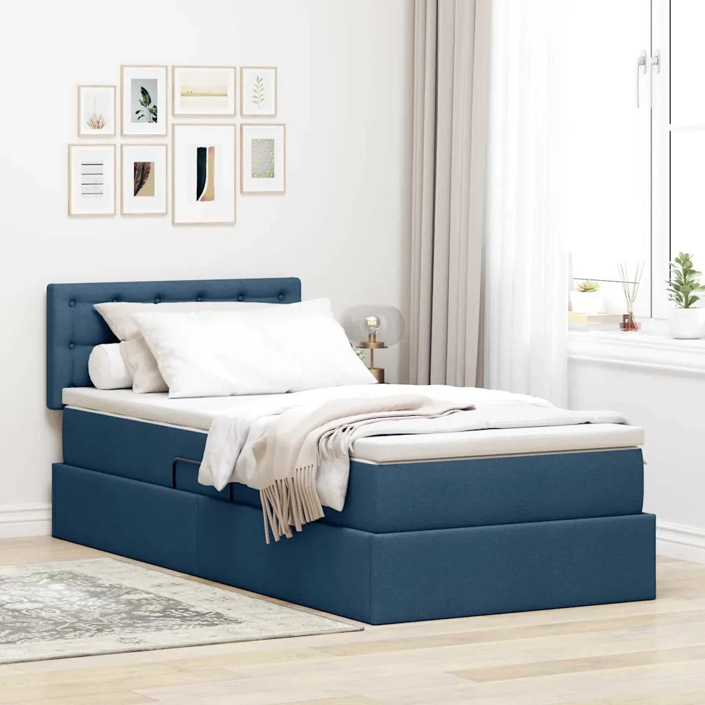 Letto con contenitore e LED con led Blu 100 x 200 cm Tessuto 3371255