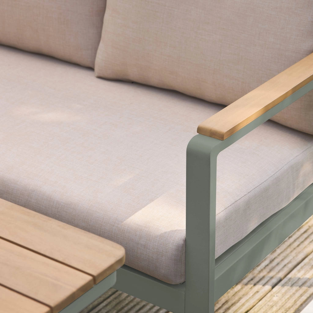 Salotto da giardino in legno di acacia e alluminio, 8 posti, verde