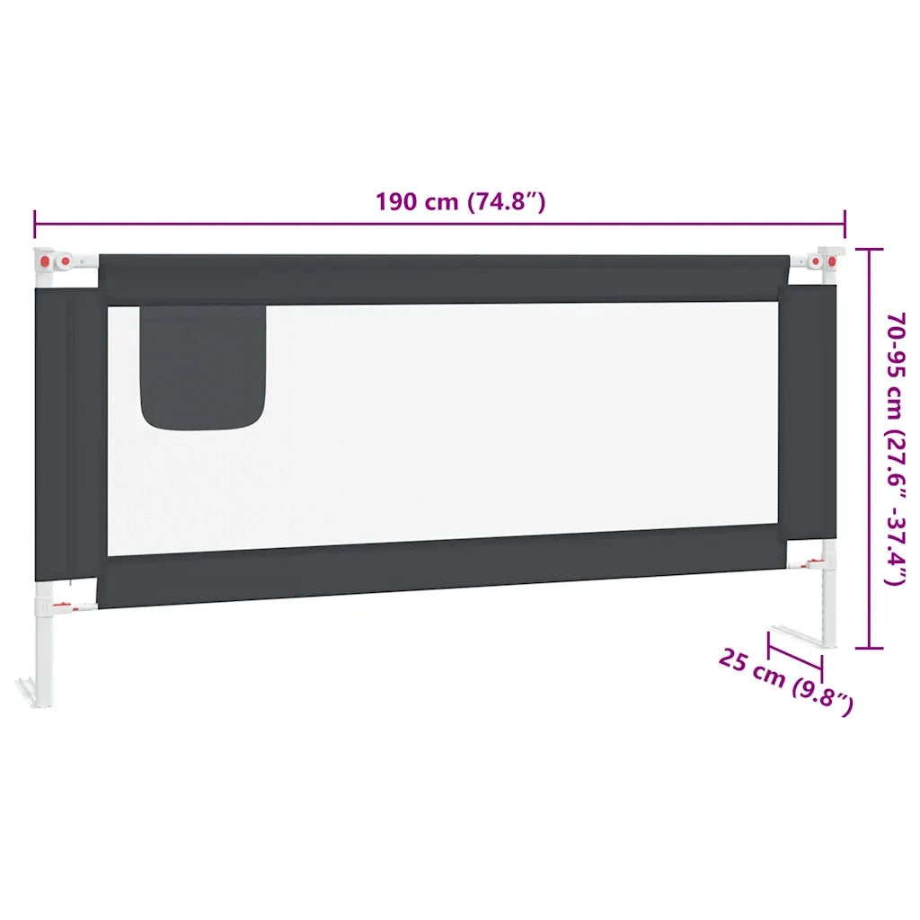 Sponda Letto Sicurezza Bambini Grigio Scuro 190x25 cm Tessuto 10232
