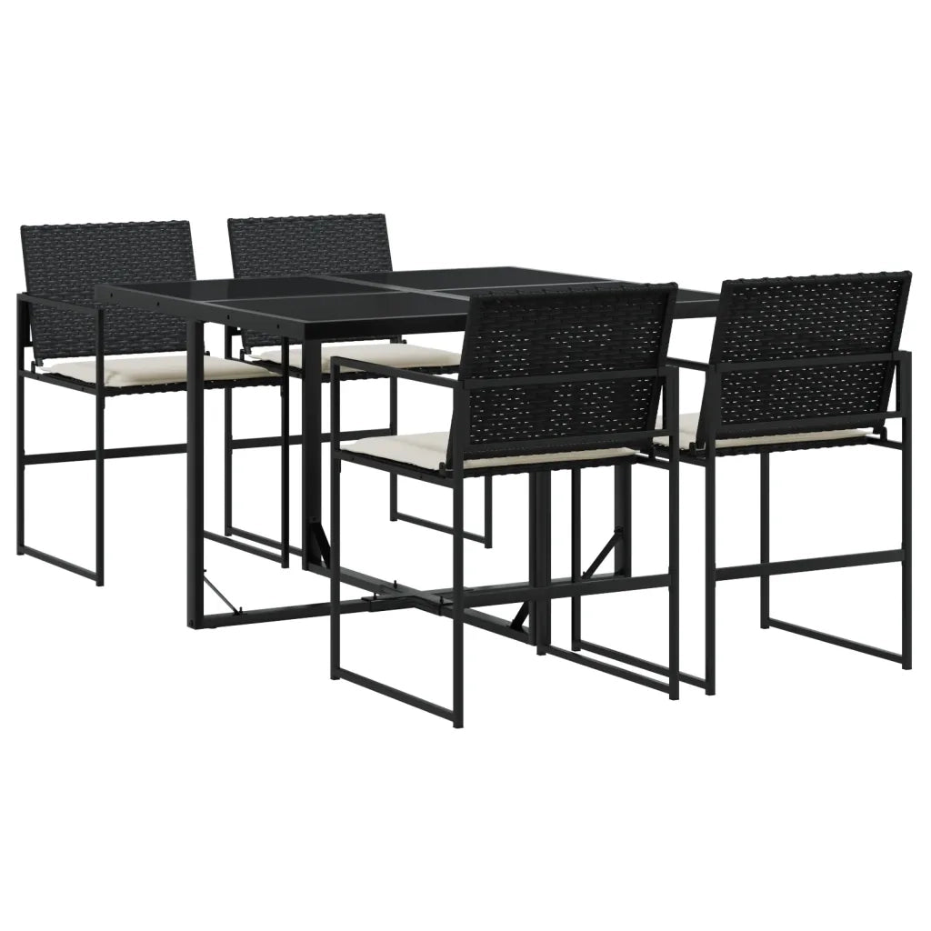 Set da Pranzo da Giardino 5 pz Nero con Cuscini in Polyrattan 3295058