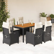 Set da Pranzo da Giardino 7 pz Nero con Cuscini in Polyrattan