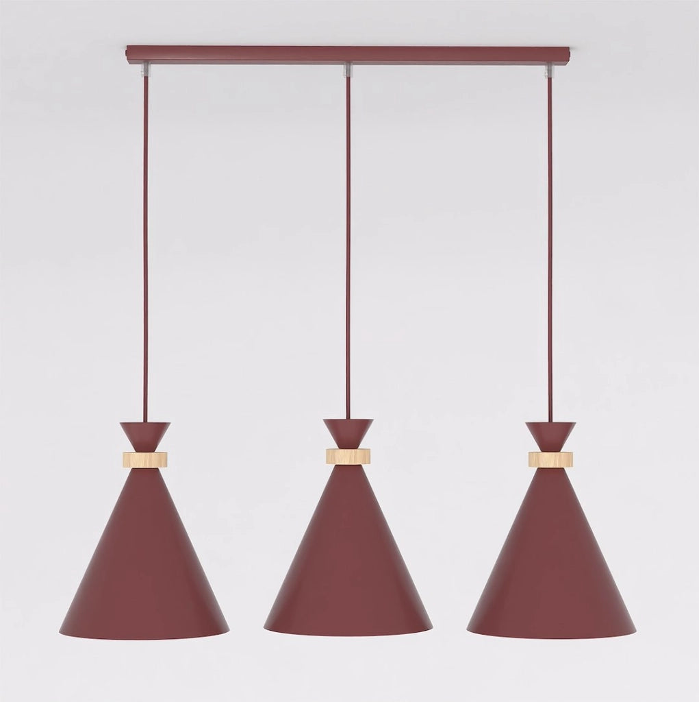 Lampada sospesa ZERO 3xE27 borgogna legno Emibig