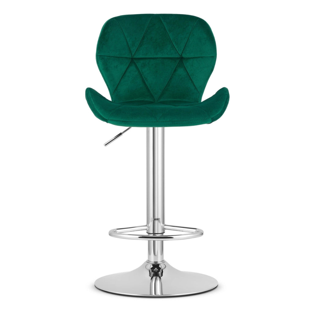 Sgabello da bar West in velluto verde e base cromata