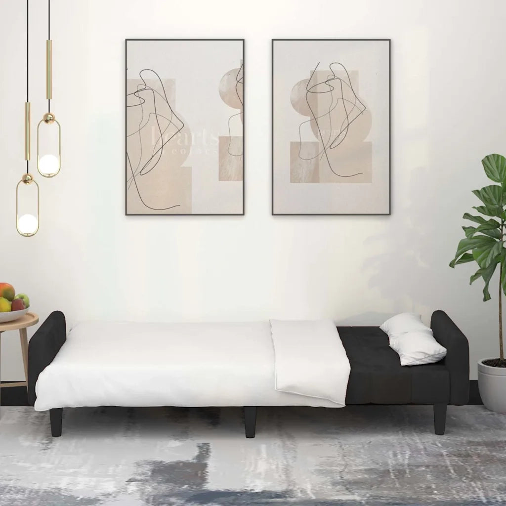 Divano letto | Sof¨¤ letto | Letto singolo a 2 Posti Nero in Velluto