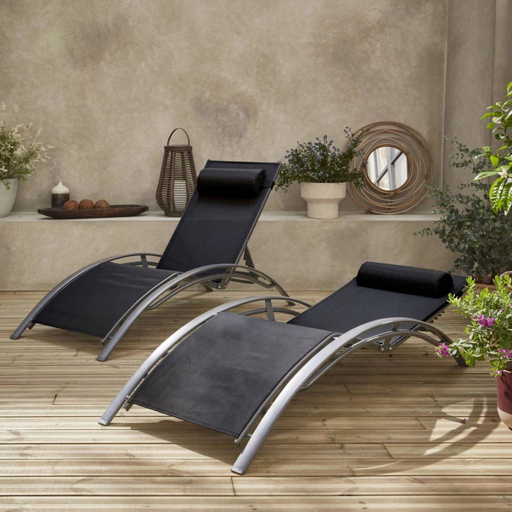 Set 2 lettini prendisole in alluminio textilene multiposizione, grigio