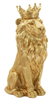 Statua Re Leone Shant in Polyresin Oro - Cm 30x42x74 - Scultura Decorativa Maestosa e di Lusso per Arredi Moderni