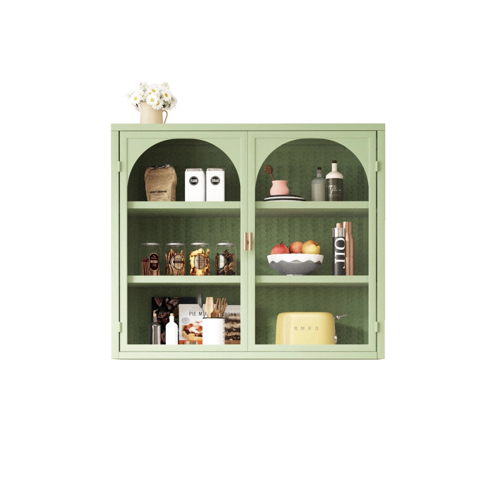 Pensile da Parete con Ante in Vetro e Ripiani ¨C Xylo ¨C Verde, 70 cm