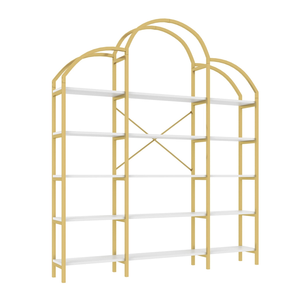 LIBRERIA 170x26x190 cm 5 ripiani MDF e metallo bianco e oro