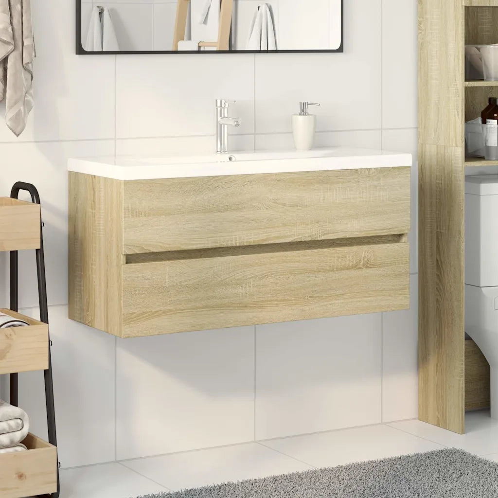 Set Mobili da Bagno | Armadio da bagno 2 pz in Ceramica e Legno Multistrato