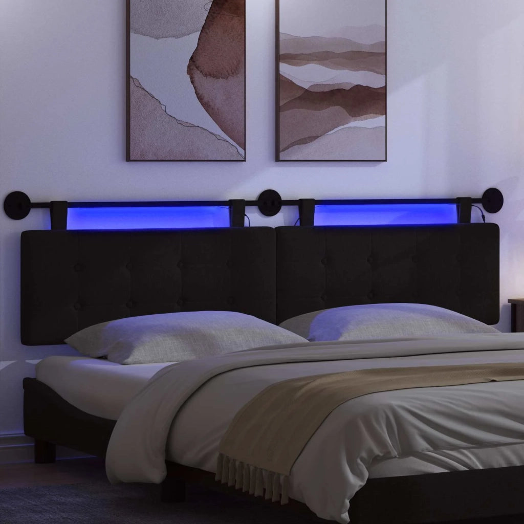 Testiera sospesa Con luce LED Nero Tessuto 3424494