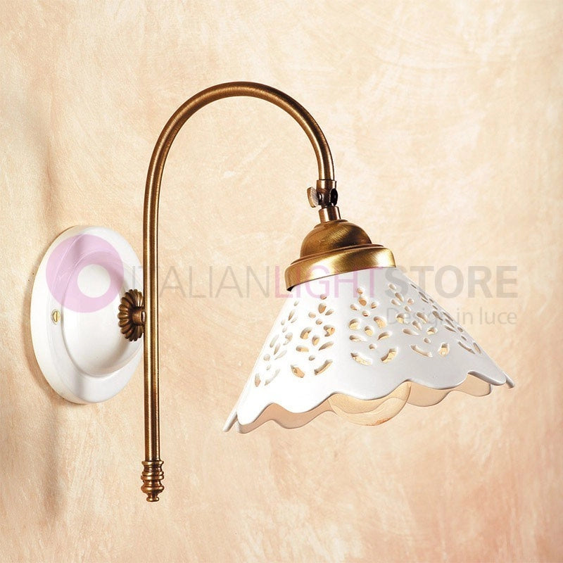 VOLTERRA Applique con Braccio in Ottone e Ceramica Rustico