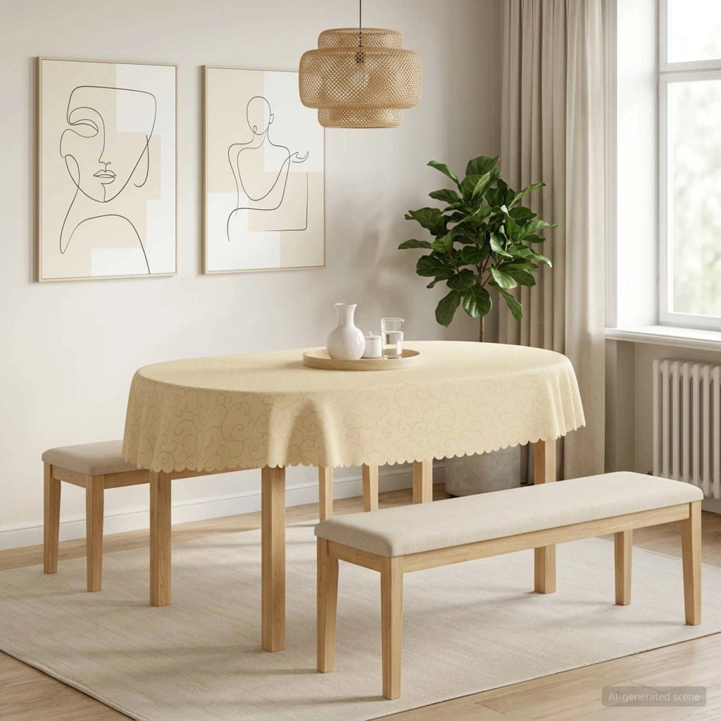 Tovaglia da Tavolo Ovale Bianco Crema 130 x 220 cm 42040160