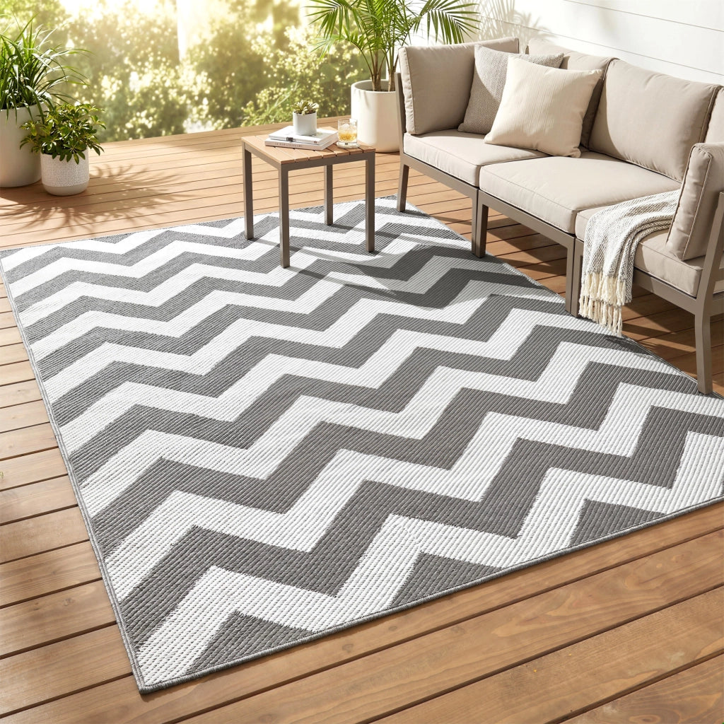 Tappeto da esterno ¨C Minimal ¨C impermeabile bicolore grigio chiaro e bianco 121x182 cm