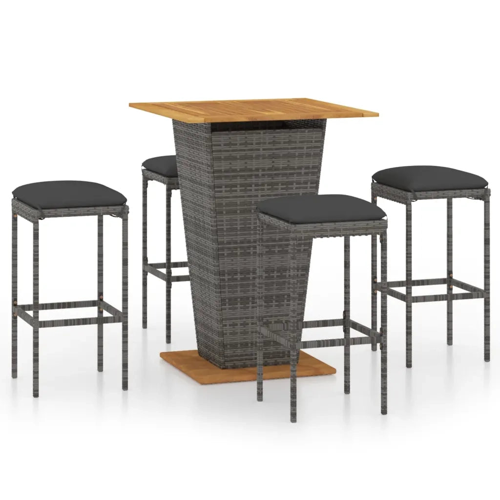 Set da Bar da Giardino 5 pz con Cuscini in Polyrattan Grigio