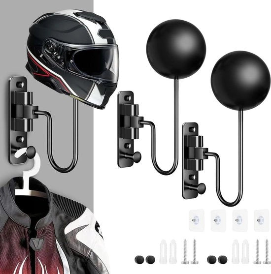 Supporto per Casco - 2 Pack - Supporto per Casco Standard - Supporto per Casco da Motocicletta - Sostegno per Parete - Sistema di Supporto per Casco - Supporto per Casco Girevole - Nero