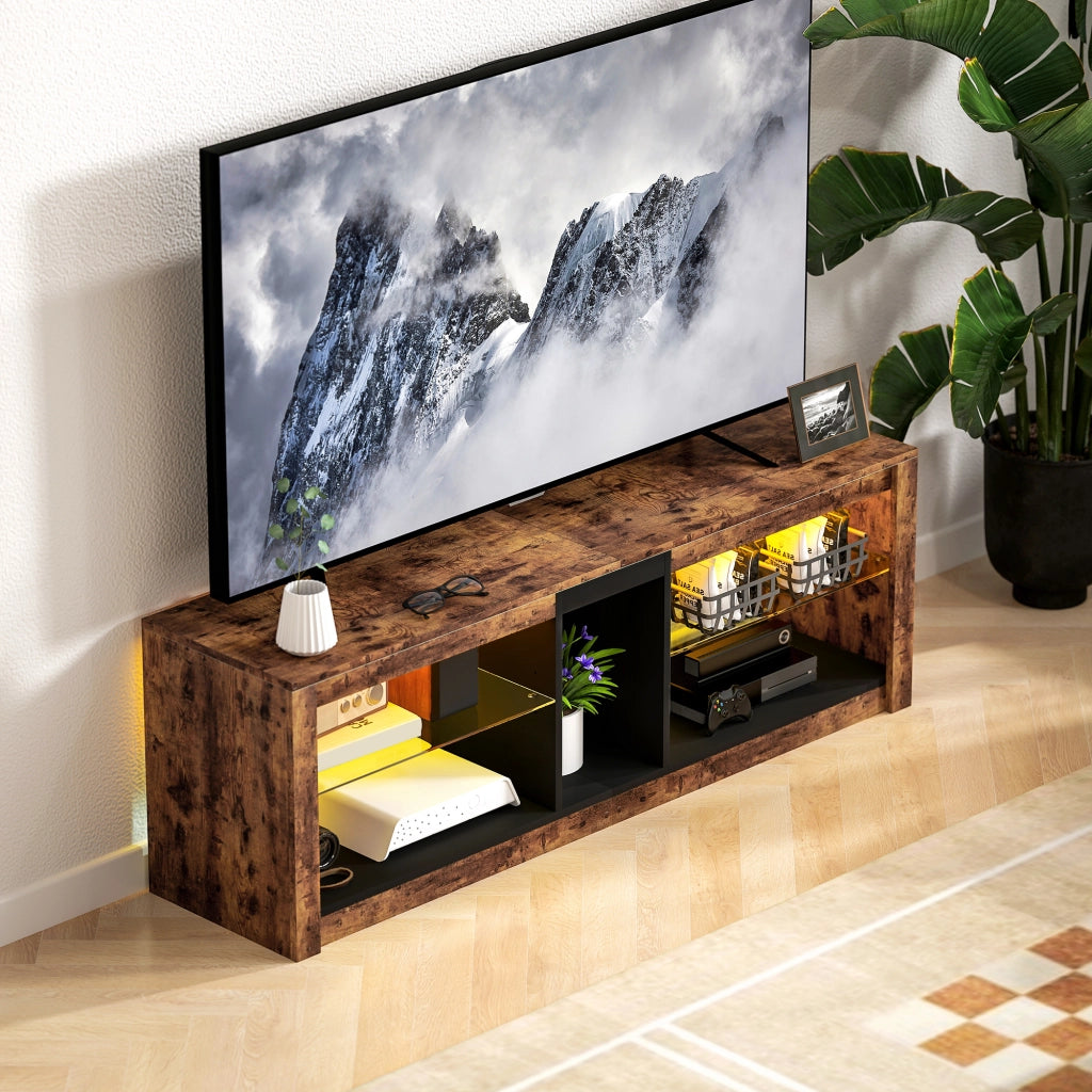 Mobile TV con luci LED e telecomando - Xylo - marrone 140x35x47cm
