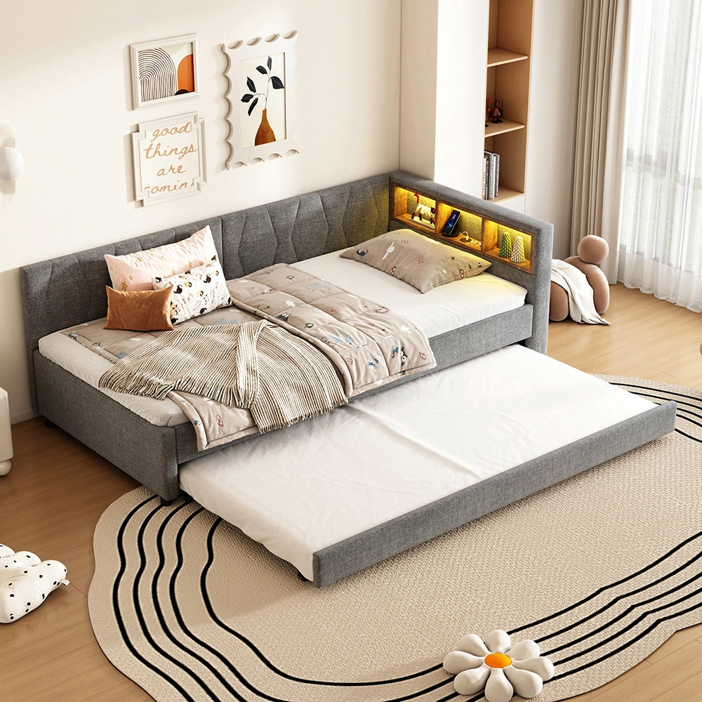Daybed - Xylo - 90x200 cm LED USB contenitore grigio