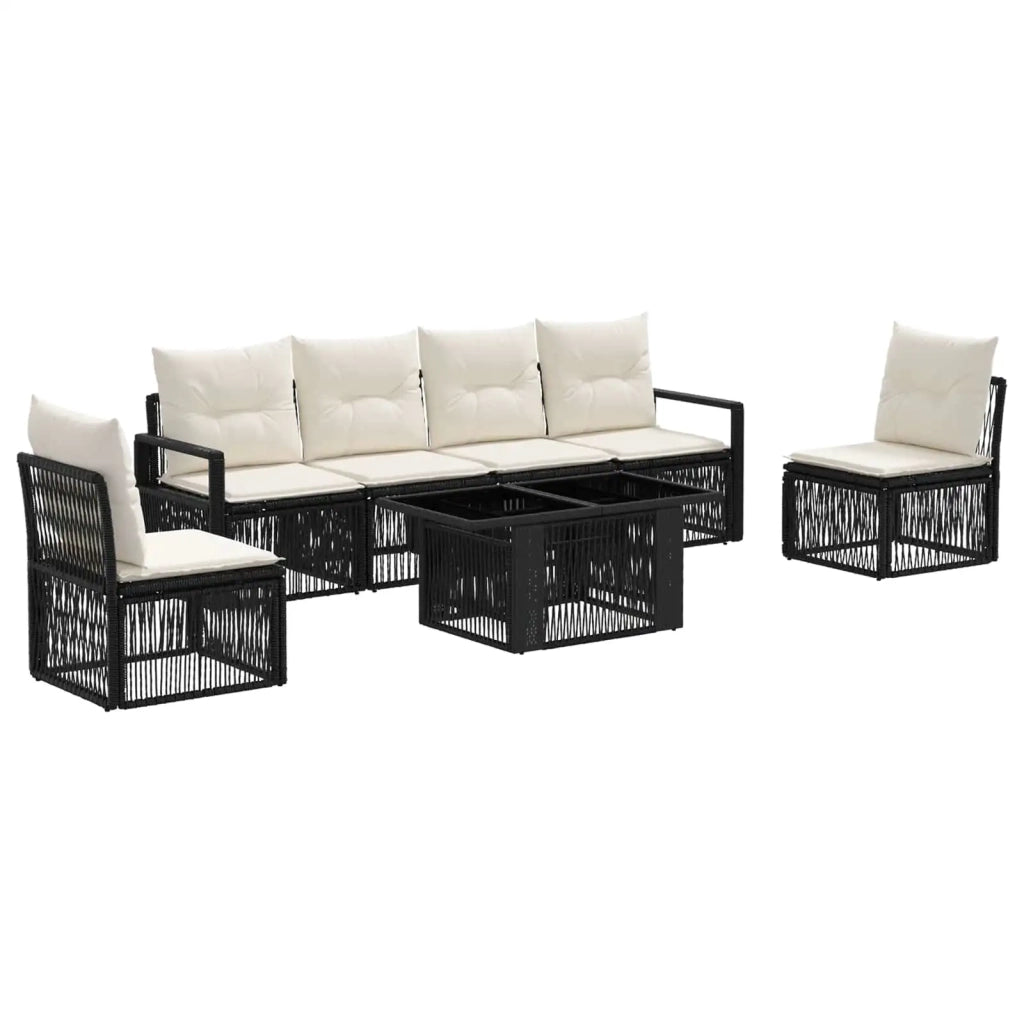 Set Divano da Giardino 7 pz Nero e Bianco Crema polyrattan 3437077