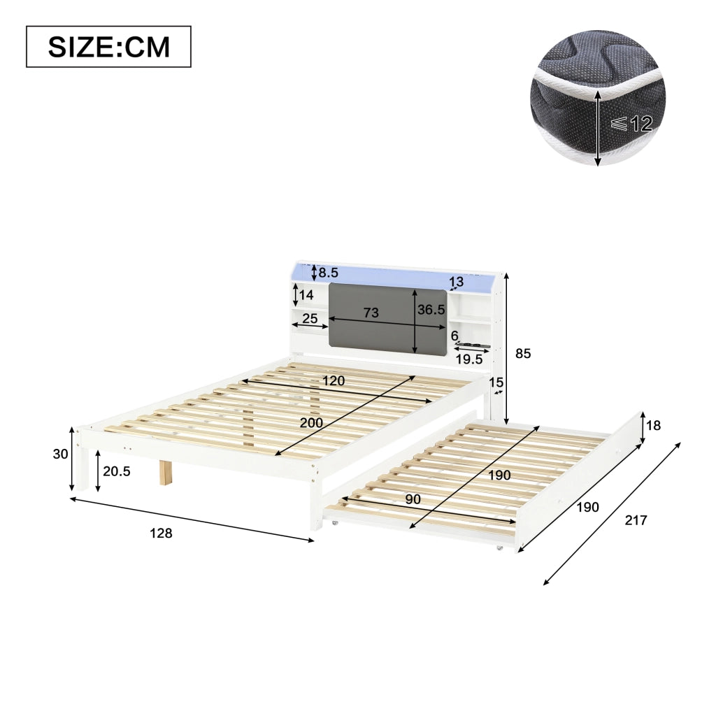 LETTO 120x200 cm con letto estraibile 90x190 cm bianco