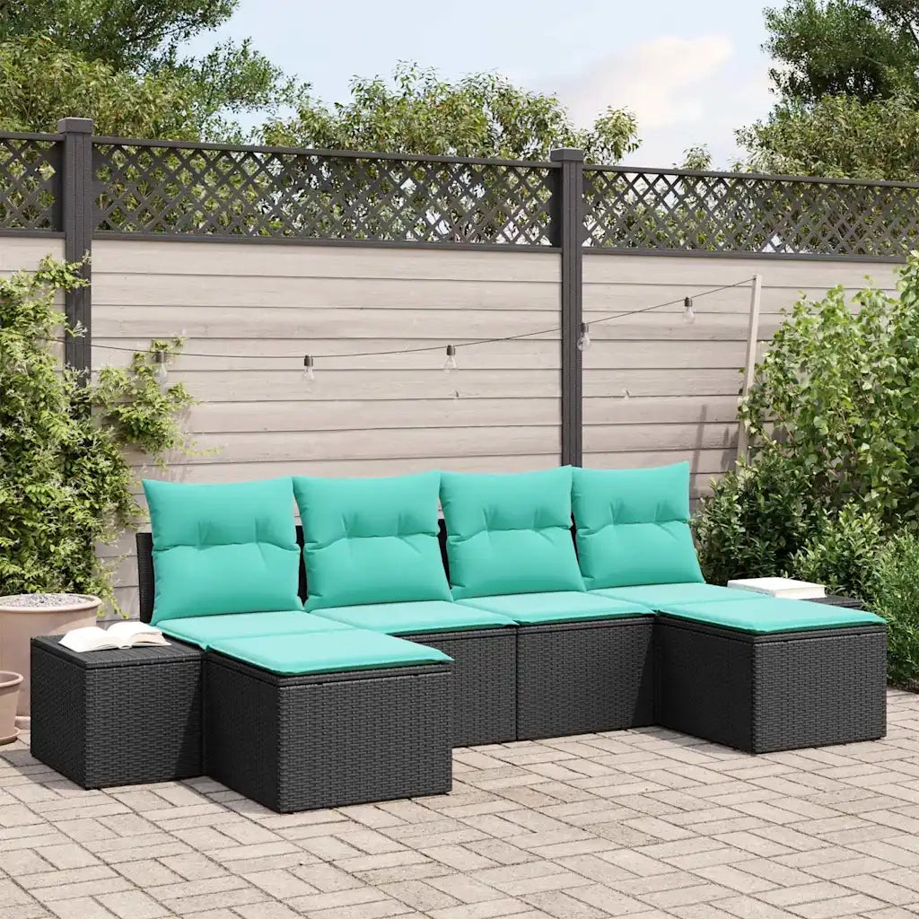 Set Divano da Giardino 4 pz Nero e Turchese polyrattan 3355845