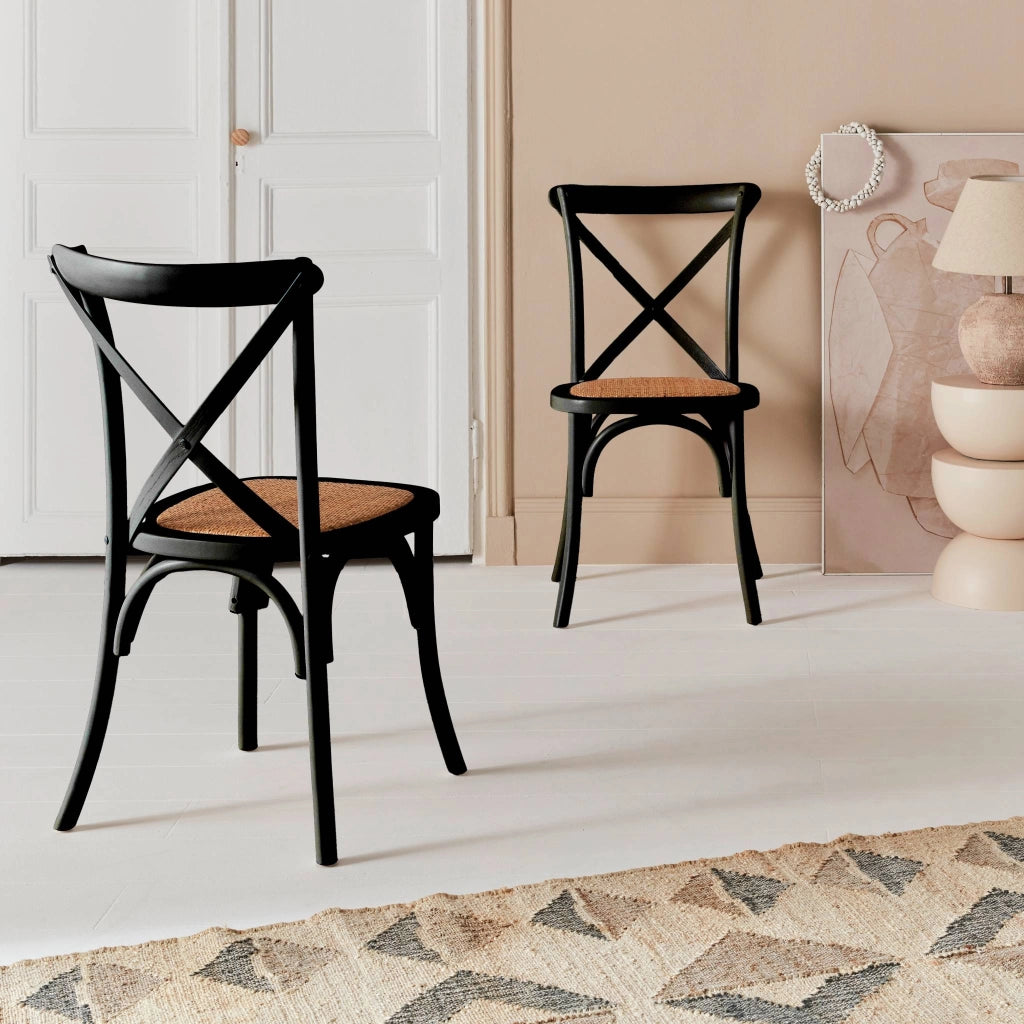 Set 2 sedie bistrò vintage in legno, nero
