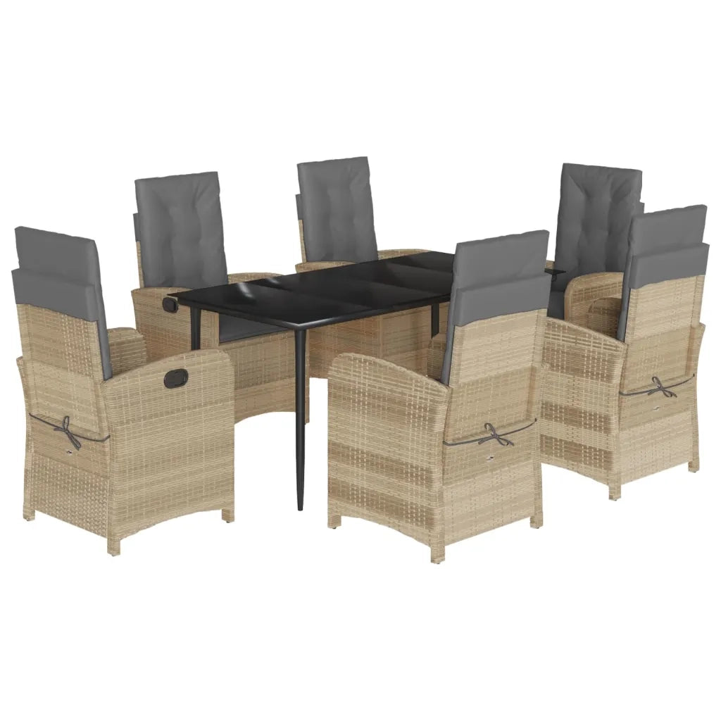 Set Pranzo da Giardino 7 pz con Cuscini Beige Misto Polyrattan