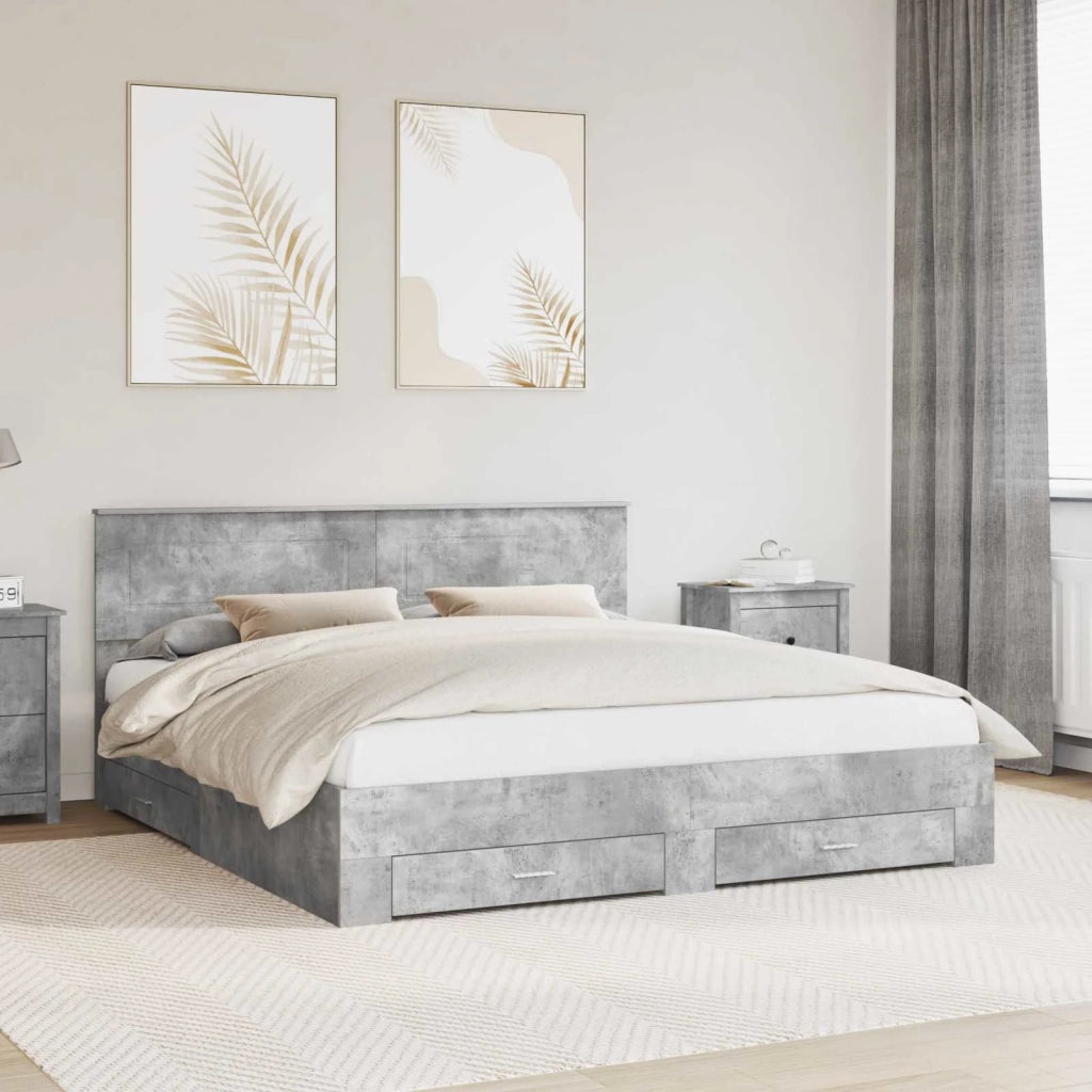 Letto matrimoniale | Letto per adulti | Struttura del letto con testiera Grigio cemento 200 x 200 cm