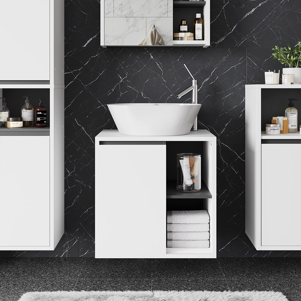 Vicco Mobiletto per lavabo Bianco/Grigio 60 x 60 cm con ripiani aperti