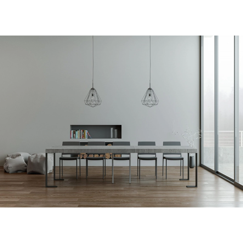 Consolle allungabile 90x40/300 cm Tecno Premium telaio Antracite - Cemento