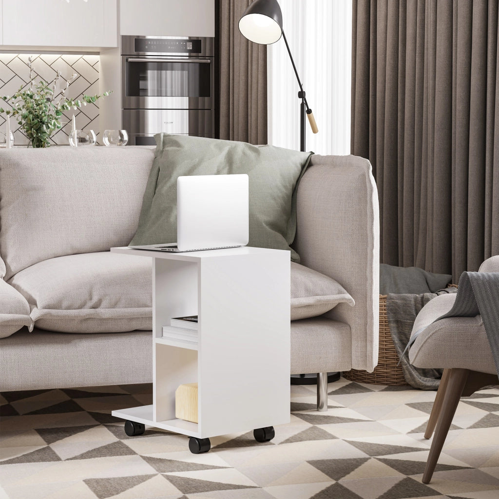 Tavolino da caff¨¨ con ruote e ripiani aperti ¨C Minimal ¨C 45x35x58 cm bianco