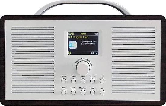 Radio FM e DAB+ Portatile con Bluetooth e Ingresso AUX in Legno