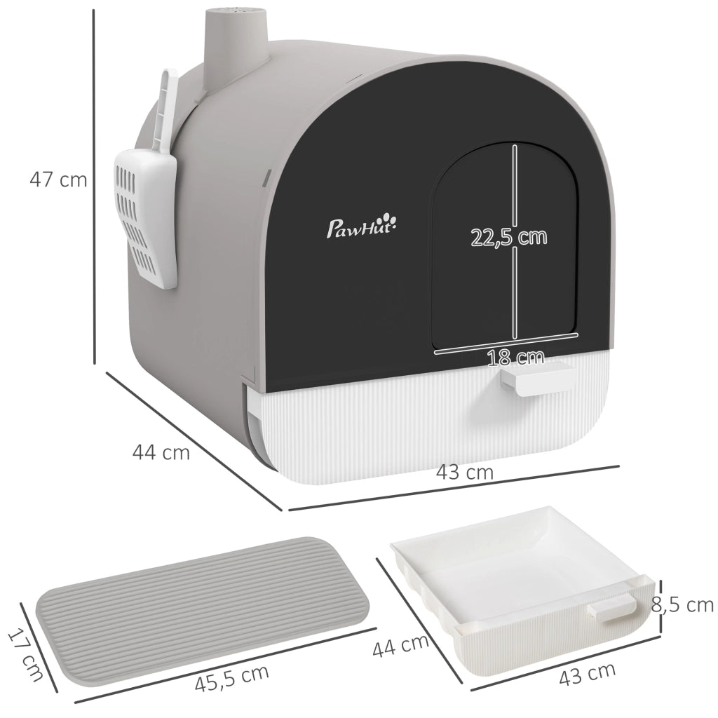 Casetta per Gatti con Coperchio, Paletta e Tappetino ¨C zephmum ¨C Grigio/Nero, Plastica