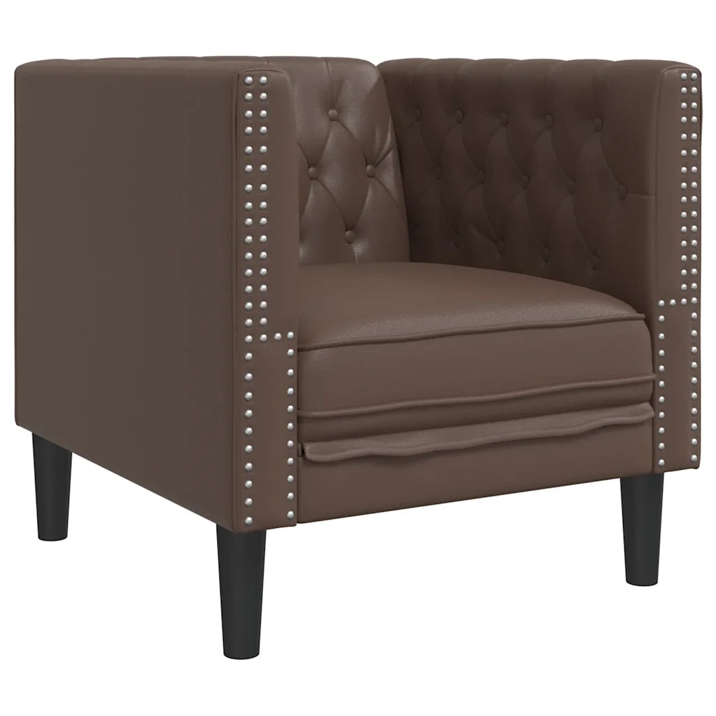 Set Divani Chesterfield 3pz Marrone in Similpelle