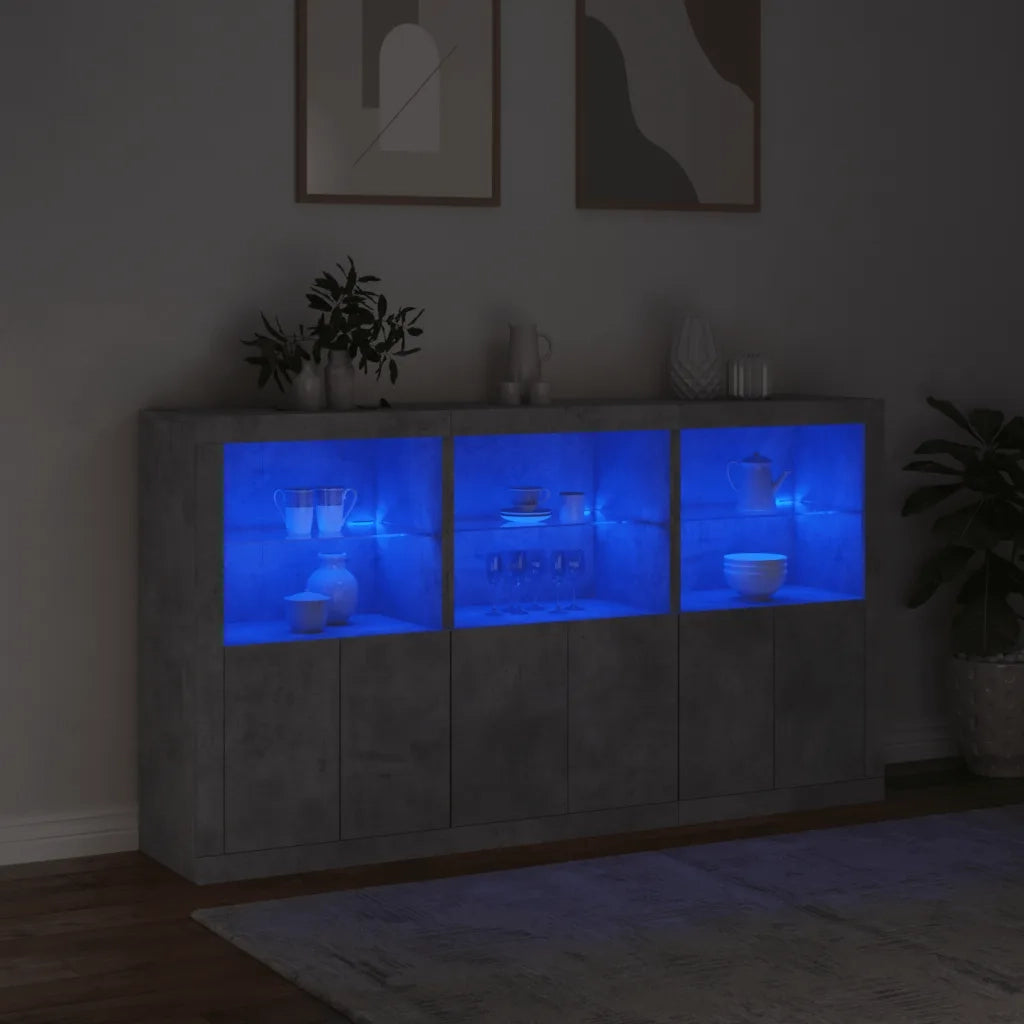 Credenza con Luci LED-Buffet-Armadio da cucina Grigio Cemento 181,5x37x100 cm 926222