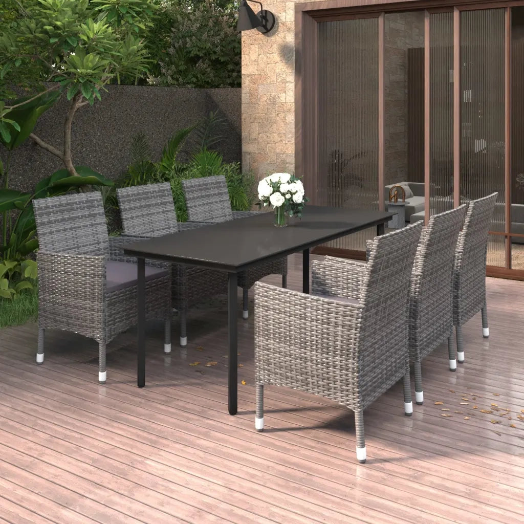 Set da Pranzo da Giardino 7 pz e Cuscini in Polyrattan e Vetro 3099695