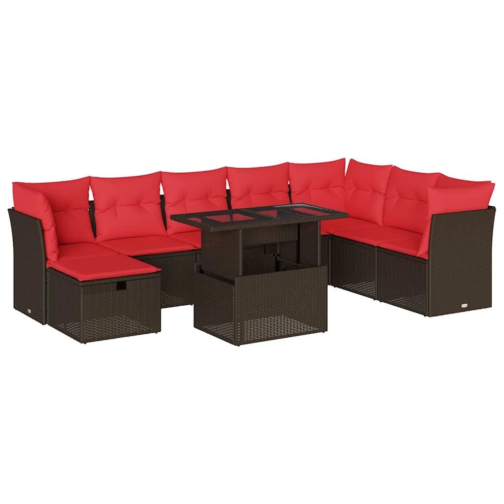 Set Divani da Giardino 9 pz con Cuscini Marrone in Polyrattan 3274714
