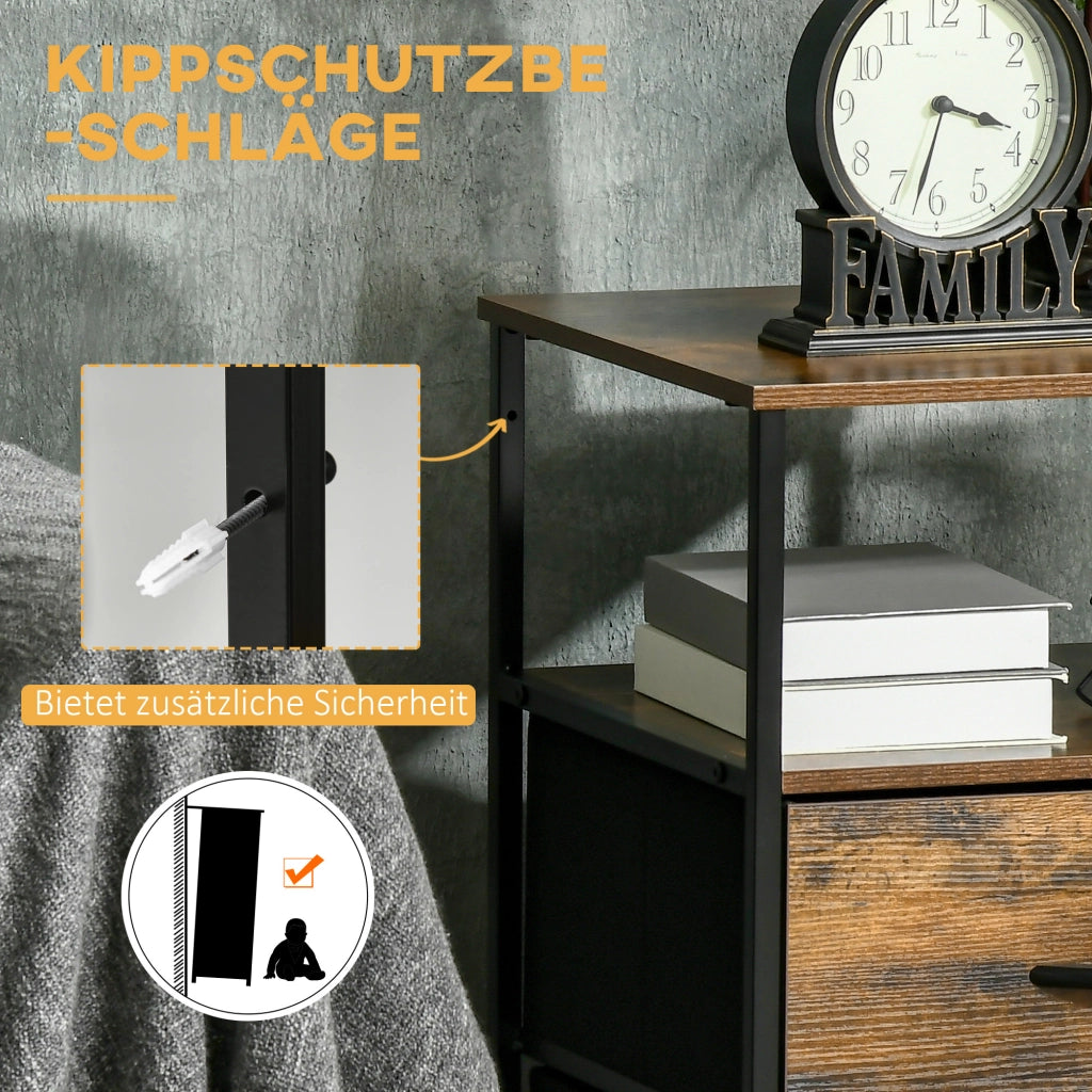 Armadio per soggiorno con cassetti in tessuto ¨C Minimal ¨C MDF, struttura in acciaio, marrone