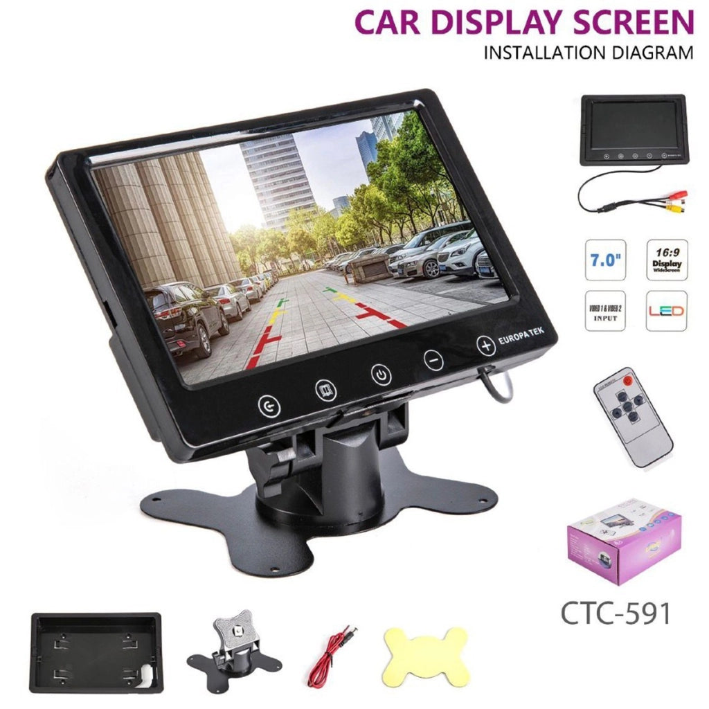 MONITOR AUTO 7" SCHERMO LCD RETROCAMERA RETROMARCIA VIDEO LED 16:9 CTC-591
